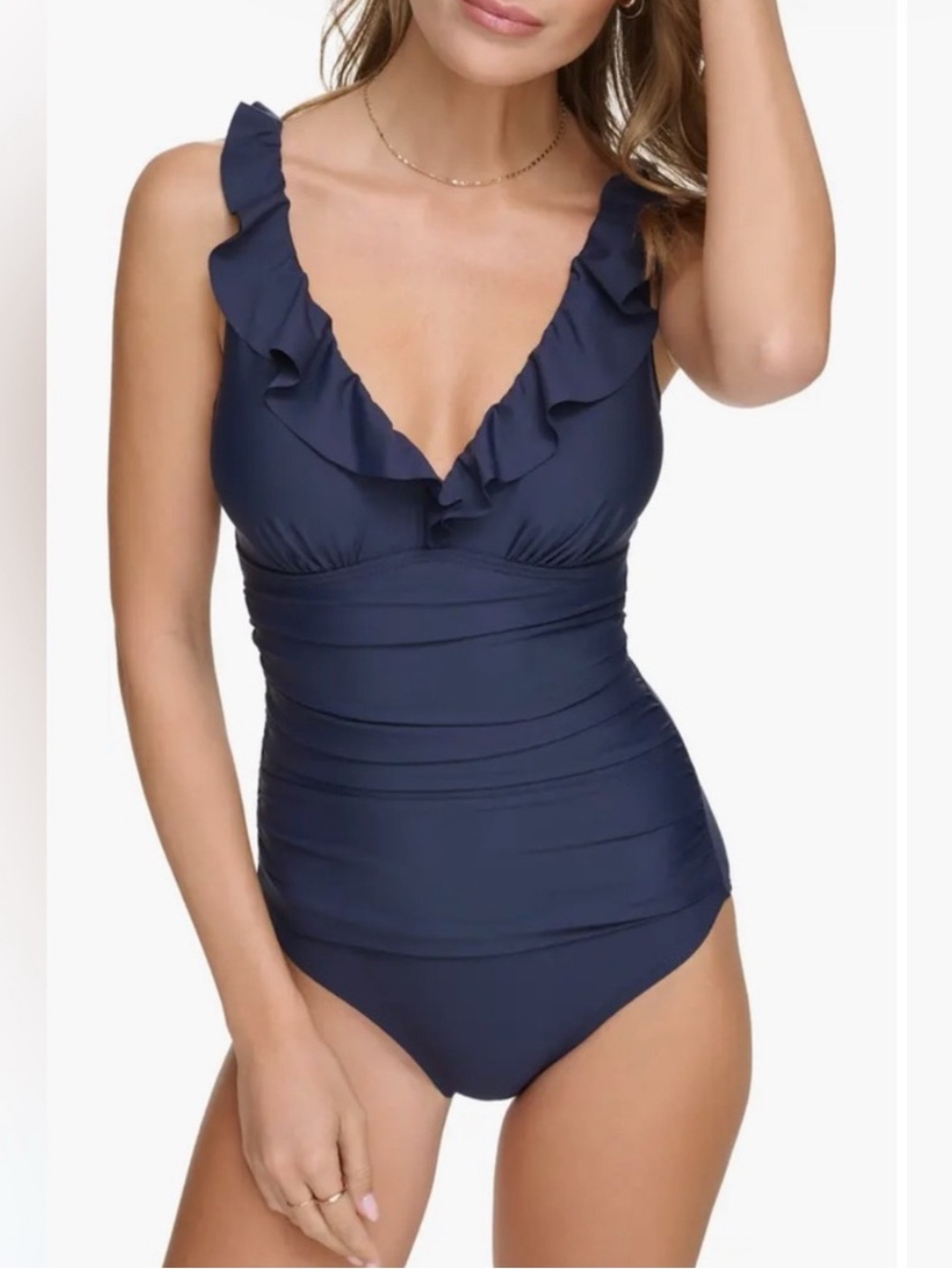 DKNY Navy Blue One-Piece Swimsuit Size L EUC